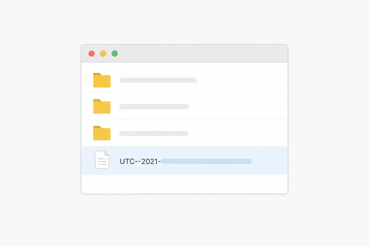 Eine Dateimanager-Ansicht mit einer UTC---Keystore-Datei, eine verschlüsselte Ethereum-Schlüsseldatei