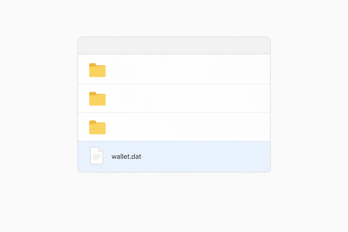 wallet.dat-Datei Eine Dateimanager-Ansicht mit einer wallet.dat-Datei, die Wallet-Datei von Bitcoin Core und ähnlichen Clients